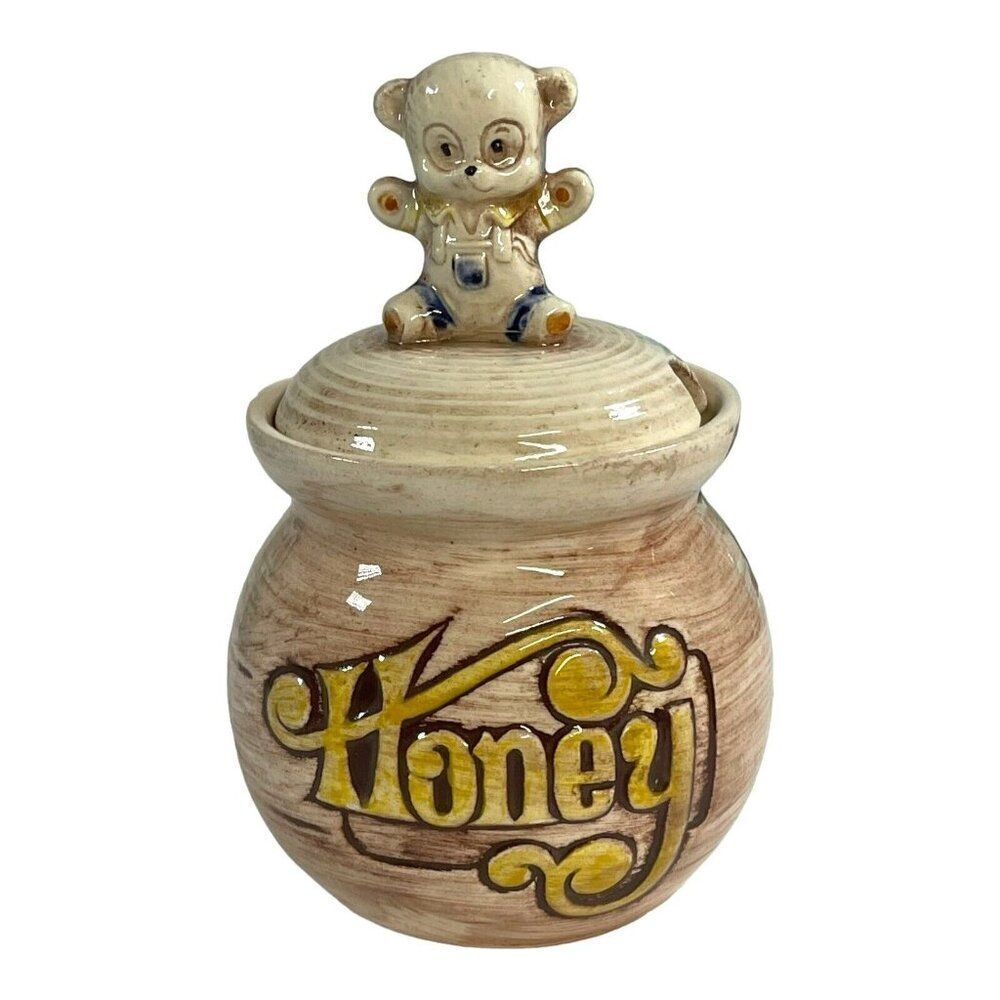Treasure Craft USA Made Vintage Stoneware Honey Jar Pot Bear Kitsch READ